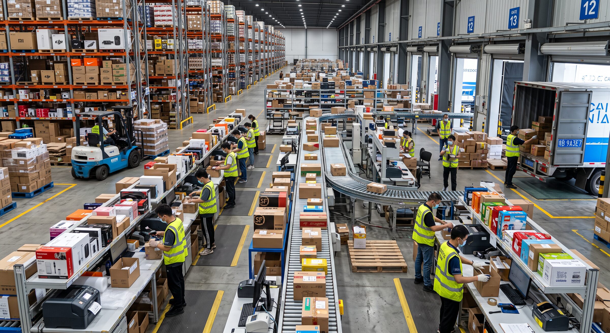 Modern, high-tech e-commerce fulfillment warehouse interior